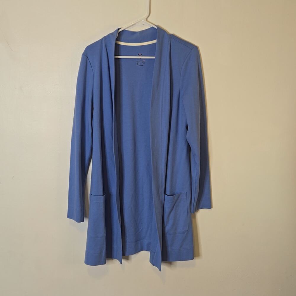 IsaacMizrahiLive Blue long open front sweater size large